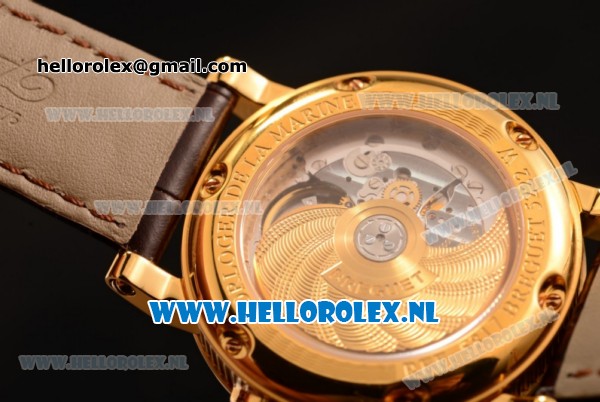 Breguet Marine Big Date Clone Breguet Automatic Yellow Gold Case with Blue Dial and Brown Leather Strap - Click Image to Close