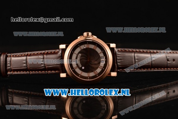 Breguet Marine Big Date Clone Breguet Automatic Rose Gold Case with Brown Dial and Brown Leather Strap - Click Image to Close