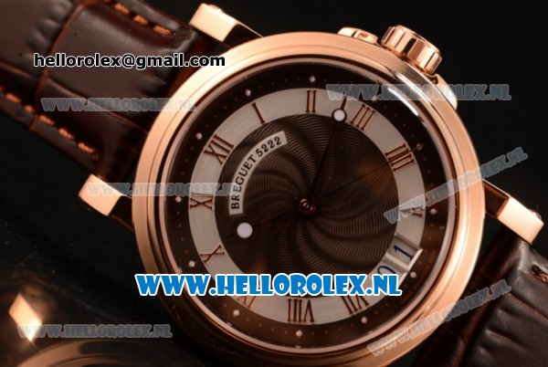 Breguet Marine Big Date Clone Breguet Automatic Rose Gold Case with Brown Dial and Brown Leather Strap - Click Image to Close