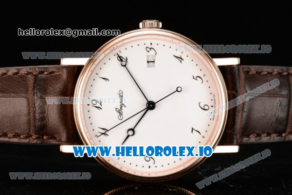Breguet Classique Japanese Miyota 9015 Automatic Movement Rose Gold White Dial and Arabic Numeral Markers Leather Strap (FF) - Click Image to Close