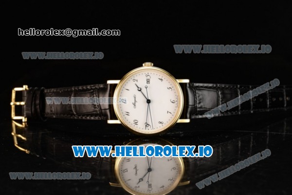 Breguet Classique Japanese Miyota 9015 Automatic Movement Yellow Gold White Dial and Arabic Numeral Markers Leather Strap (FF) - Click Image to Close