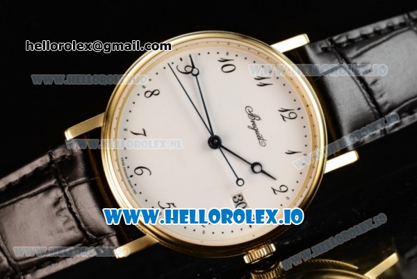 Breguet Classique Japanese Miyota 9015 Automatic Movement Yellow Gold White Dial and Arabic Numeral Markers Leather Strap (FF) - Click Image to Close