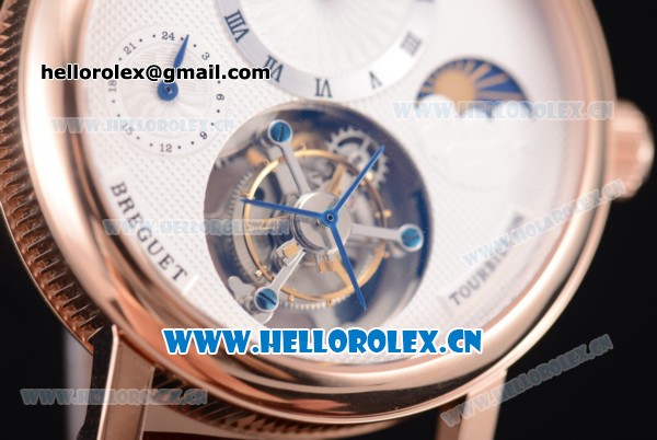Breguet Grand Complication Moon Phase Tourbillon Swiss Tourbillon Manual Winding Rose Gold Case with White Dial Roman Markers and Brown Leather Strap - Click Image to Close