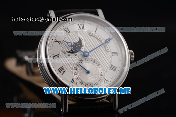 Breguet Classique Moonphase Miyota 9015 Automatic Steel Case with Silver Dial Black Leather Strap and Roman Numeral Markers (EF) - Click Image to Close