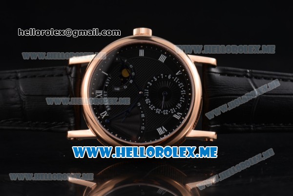 Breguet Classique Power Reserve Sea-Gull ST2153 Automatic Rose Gold Case with Black Dial and Black Leather Strap Roman Numeral Markers - Click Image to Close