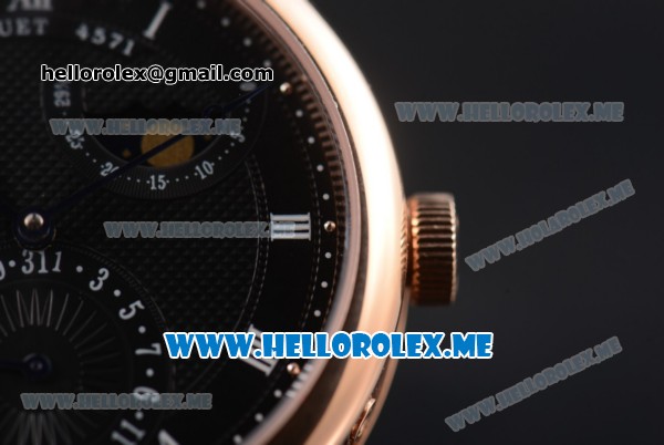 Breguet Classique Power Reserve Sea-Gull ST2153 Automatic Rose Gold Case with Black Dial and Black Leather Strap Roman Numeral Markers - Click Image to Close