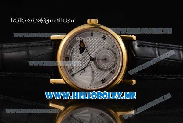 Breguet Classique Power Reserve Sea-Gull ST2153 Automatic Yellow Gold Case with Silver Dial and Black Leather Strap Roman Numeral Markers - Click Image to Close