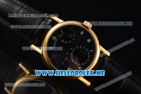 Breguet Classique Power Reserve Sea-Gull ST2153 Automatic Yellow Gold Case with Black Dial and Black Leather Strap Roman Numeral Markers - Click Image to Close