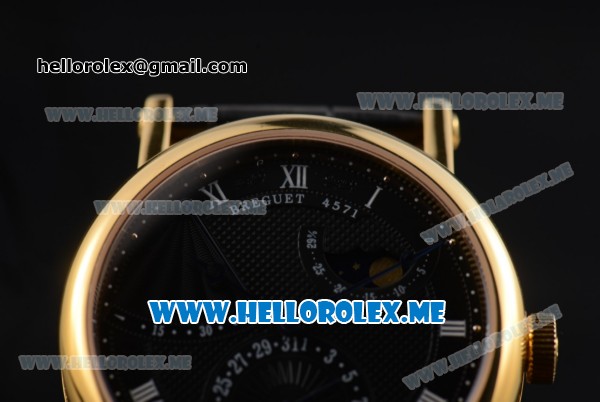 Breguet Classique Power Reserve Sea-Gull ST2153 Automatic Yellow Gold Case with Black Dial and Black Leather Strap Roman Numeral Markers - Click Image to Close