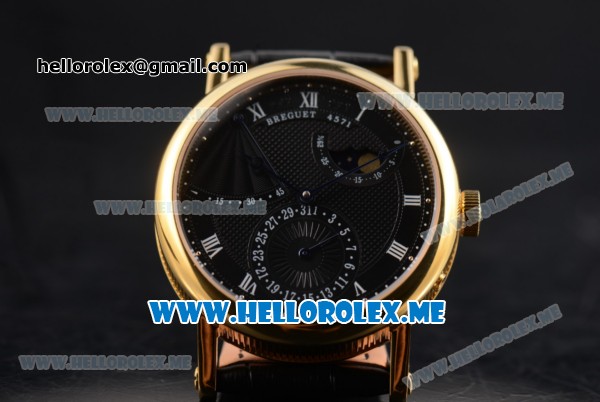 Breguet Classique Power Reserve Sea-Gull ST2153 Automatic Yellow Gold Case with Black Dial and Black Leather Strap Roman Numeral Markers - Click Image to Close