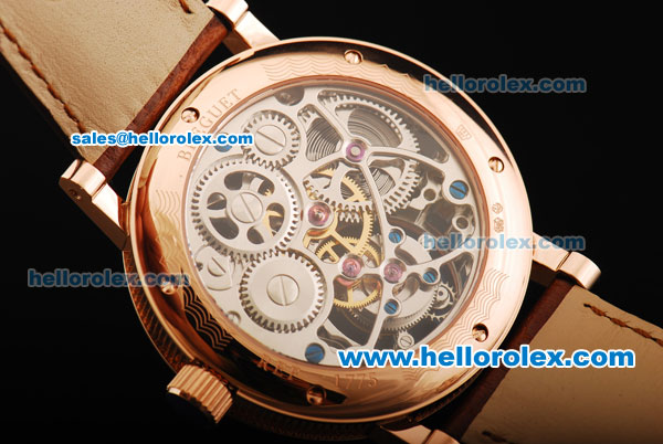 Breguet Skeleton Swiss Tourbillon Manual Winding Movement Rose Gold Case with Blue Hands and Brown Leather Strap - Click Image to Close