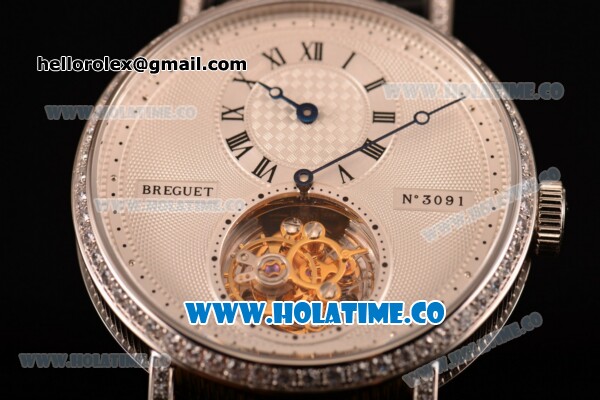 Breguet Grand Complication Tourbillon Swiss Tourbillon Manual Winding Steel Case with White Dial and and Diamonds Bezel - Click Image to Close