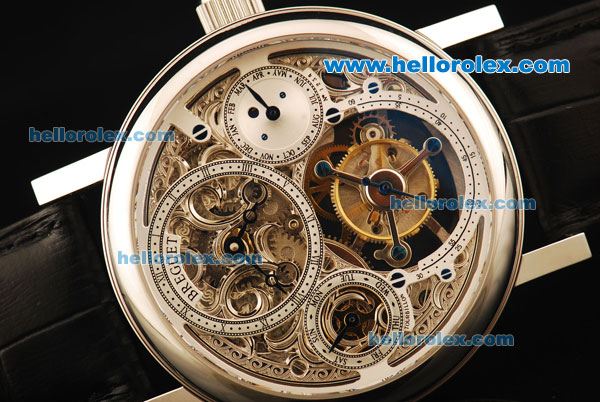 Breguet Swiss Tourbillon Manual Winding Movement Steel Case with Black Leather Strap - Click Image to Close
