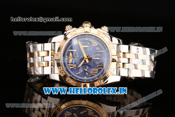 Breitling Chronomat B01 Chrono Swiss Valjoux 7750 Automatic Steel Case with Blue Dial Two Tone Bracelet and Rose God Bezel - Click Image to Close