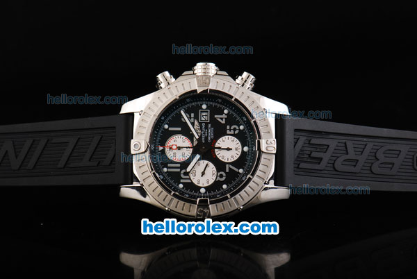 Breitling Avenger Swiss Valjoux 7750 Automatic Movement Steel Case with Black Dial and Grey Numeral Markers-Black Rubber Strap - Click Image to Close