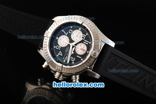 Breitling Avenger Swiss Valjoux 7750 Automatic Movement Steel Case with Black Dial and Grey Numeral Markers-Black Rubber Strap - Click Image to Close