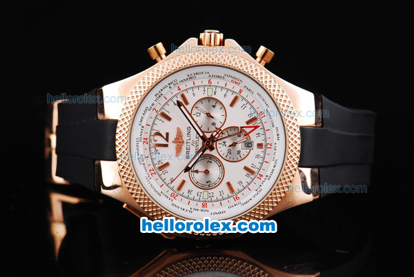 Breitling For Bentley Automatic Movement Rose Gold Case with Rose Gold Markers-White Dial and Black Rubber Strap - Click Image to Close