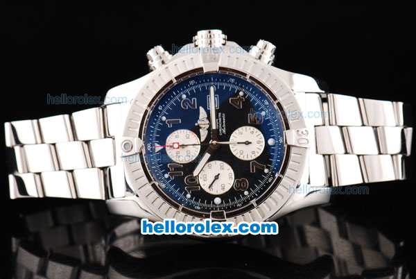 Breitling Avenger Chronograph Swiss Valjoux 7750 Movement Black Dial with White Subdials and Number Markers - Click Image to Close