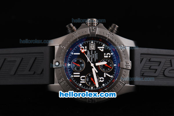 Breitling Avenger Chronograph Swiss Valjoux 7750 Automatic Movement PVD Case with Black Dial and White Number Markers-Black Rubber Strap - Click Image to Close