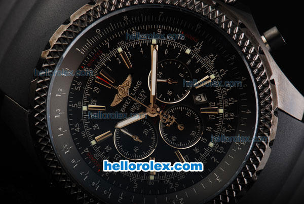 Breitling Bentley Chronograph Miyota Quartz Movement PVD Case with Black Dial-Stick Marker and Black Rubber Strap - Click Image to Close