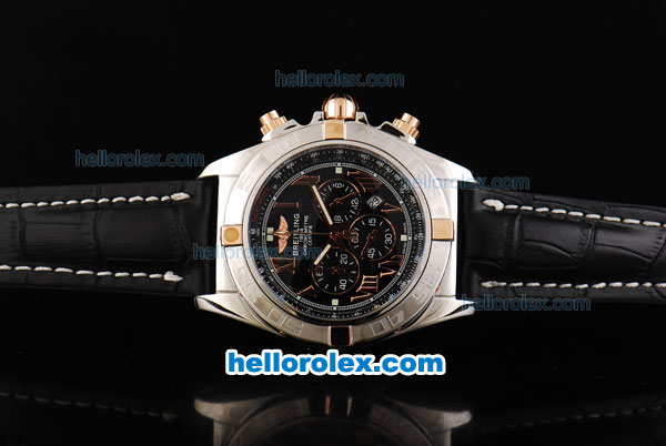 Breitling Chronomat B01 Chronograph Miyota Quartz Movement Rose Gold Roman Markers with Black Dial and Black Leather Strap-New Model - Click Image to Close