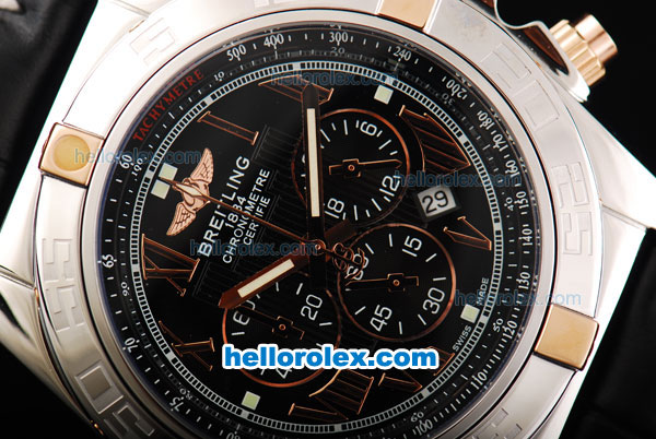 Breitling Chronomat B01 Chronograph Miyota Quartz Movement Rose Gold Roman Markers with Black Dial and Black Leather Strap-New Model - Click Image to Close