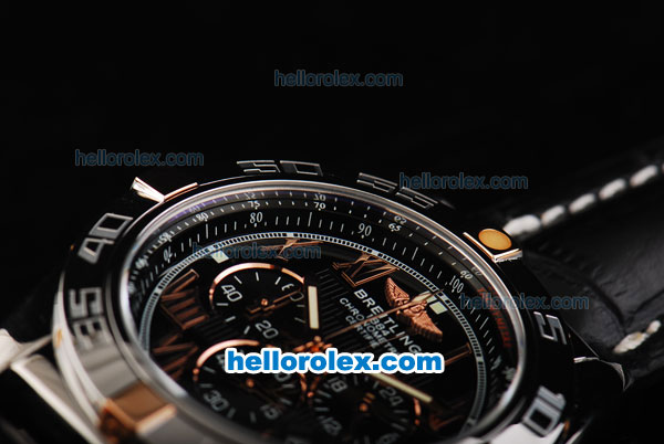 Breitling Chronomat B01 Chronograph Miyota Quartz Movement Rose Gold Roman Markers with Black Dial and Black Leather Strap-New Model - Click Image to Close