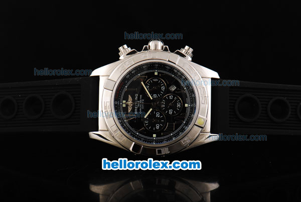 Breitling Chronomat B01 Chronograph Miyota Quartz Movement Silver Roman Markers with Black Dial and Black Rubber Strap-New Model - Click Image to Close