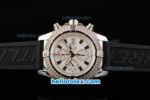 Breitling Avenger Swiss Valjoux 7750 Automatic Movement Steel Case with White Dial-Silver Markers and Black Rubber Strap - Click Image to Close