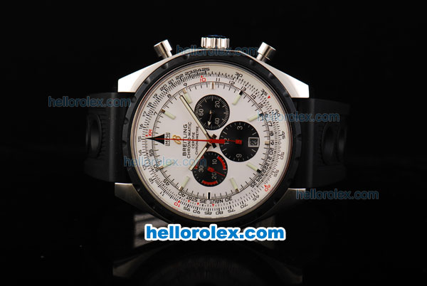 Breitling Chronomatic New Molel Swiss Valjoux 7750 Automatic Movement Black Bezel with White Dial and Green Stick Markers - Click Image to Close