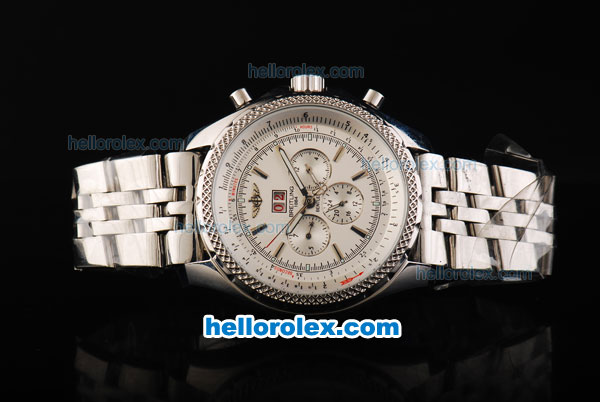 Breitling Bentley 6.75 Big Date Automatic Movement Full Steel with White Dial - Silver Stick Markers and Red Date - Click Image to Close