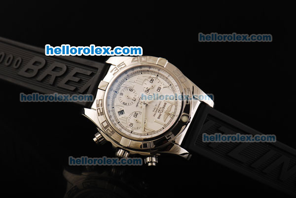 Breitling Chronomat B01 Swiss Valjoux 7750 Automatic Movement White Dial with Silver Roman Markers and Black Rubber Strap - Click Image to Close