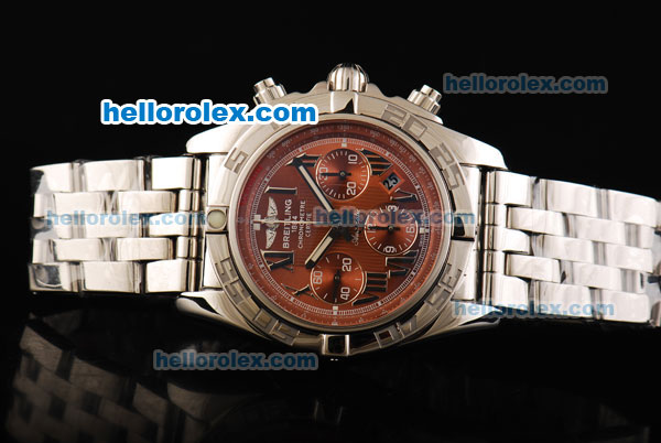 Breitling Chronomat B01 Swiss Valjoux 7750 Automatic Movement Full Steel with Brown Dial and Silver Roman Markers - Click Image to Close