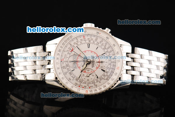 Breitling Montbrillant Swiss Valjoux 7750 Automatic Movement Full Steel with Silver Stick Markers and Silver Dial - Click Image to Close