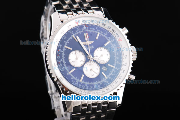 Breitling Navitimer Chronograph Quartz Movement Silver Case with Blue Dial and SS Strap-Stick Markers - Click Image to Close