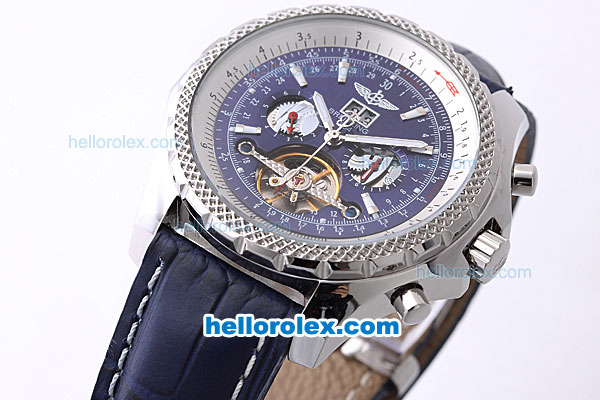 Breitling for Bentley Tourbillon Skeleton Automatic with Blue Dial and White Bezel-Blue Leather Strap - Click Image to Close