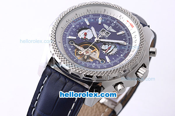Breitling for Bentley Tourbillon Skeleton Automatic with Blue Dial and White Bezel-Blue Leather Strap - Click Image to Close
