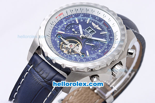 Breitling for Bentley Tourbillon Automatic with Blue Dial and White Graduated Bezel-Leather Strap - Click Image to Close
