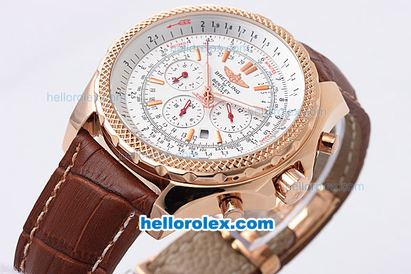 Breitling Bentley Motors Automatic with White Dial and Rose Gold Case-Small Calendar - Click Image to Close