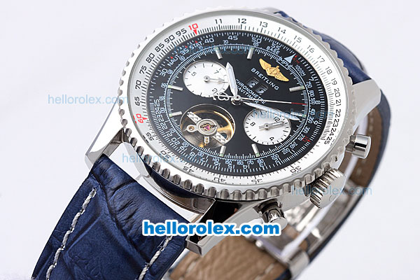 Breitling Navitimer Automatic Tourbillon with Black Dial and Blue Leather Strap-Bidirectional Slide Rule - Click Image to Close