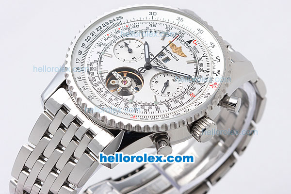 Breitling Navitimer Tourbillon Automatic Movement Silver Case with White Dial and Stick Marker-SS Strap - Click Image to Close