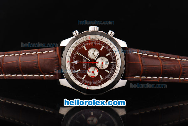 Breitling Chrono-Matic Chronograph Quartz Movement PVD Bezel with Brown Dial and White Subdials-Brown Leather Strap - Click Image to Close