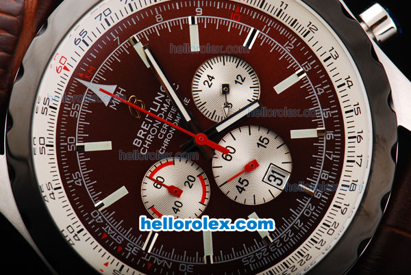 Breitling Chrono-Matic Chronograph Quartz Movement PVD Bezel with Brown Dial and White Subdials-Brown Leather Strap - Click Image to Close