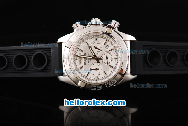 Breitling Chronomat B01 Chronograph Quartz Movement Silver Case with White Dial and White Subdials-Black Rubber Strap - Click Image to Close
