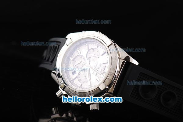 Breitling Chronomat B01 Chronograph Quartz Movement Silver Case with White Dial and White Subdials-Black Rubber Strap - Click Image to Close