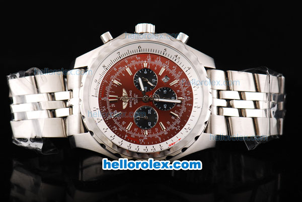 Breitling Bentley Chronograph Quartz Movement Brown Dial with Black Subdials and Silver Stick Marker-SS Strap - Click Image to Close