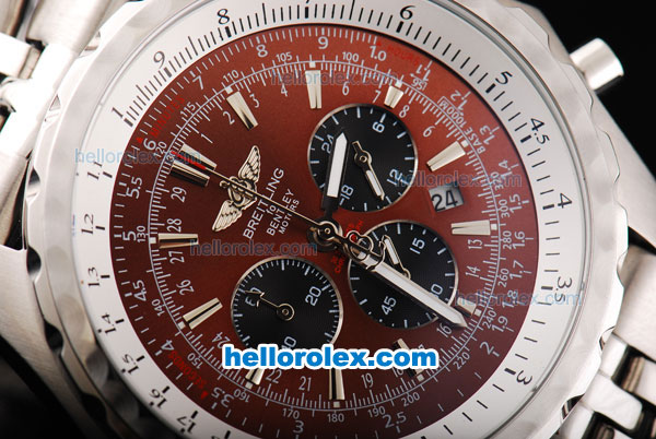 Breitling Bentley Chronograph Quartz Movement Brown Dial with Black Subdials and Silver Stick Marker-SS Strap - Click Image to Close