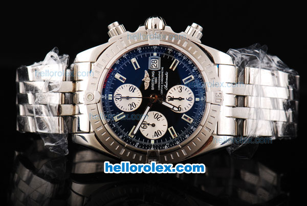 Breitling Chronomat Evolution Original Binding Swiss ETA 7750 Chronograph Movement Black Dial with White Subdials and Stick Hour Marker-SS Strap - Click Image to Close