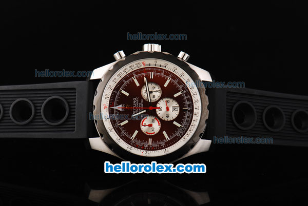 Breitling Chrono-Matic Chronograph Quartz Movement PVD Bezel-Stick Markers with Brown Dial and Silver Subdials-Black Rubber Strap - Click Image to Close