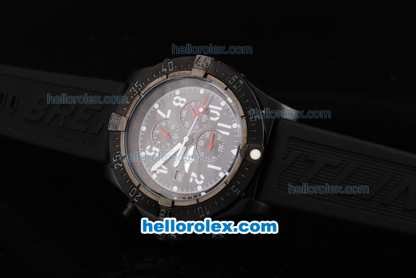 Breitling Avenger Quartz Movement PVD Case with Black Dial and White Numeral Marker-Black Rubber Strap - Click Image to Close
